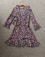 & And Other Stories Wrap Dress Blue Floral Frilled Ruffle Belted 38 US8 UK 10-12