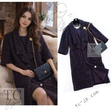 CHANEL 14A Bordeaux Wine Dark Purple Plum Alpaca Cotton Tweed Coat 36 38 US4 6