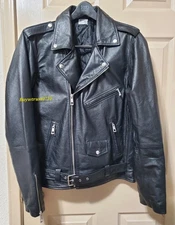 New Reclaimed Vintage Men's  Genuine Black Leather Motocycle Jacket Size L