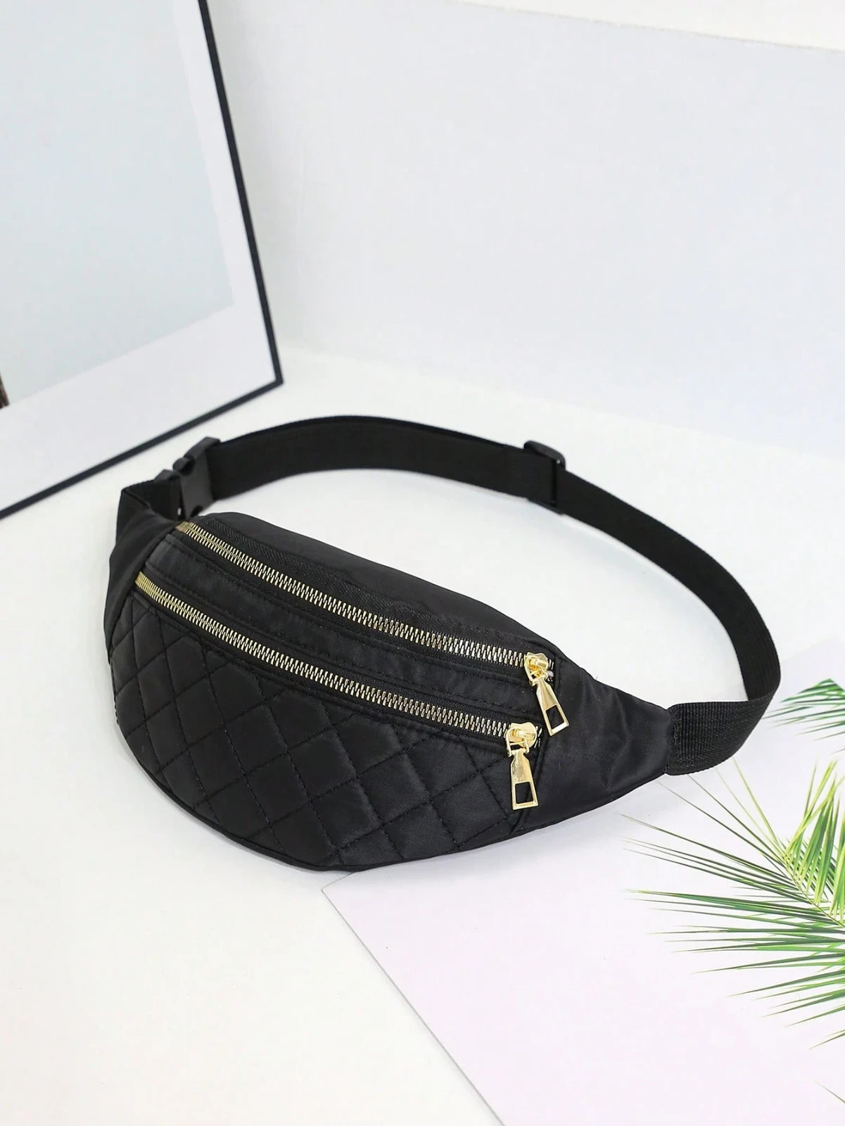 Unisex Trendy Quilted Fanny Pack Belt Bag Crossbody Multi zip Waist Bag