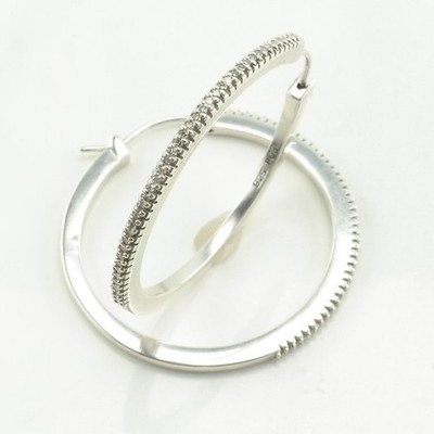 HOB White Diamond Fishtail Setting  Hoop Sterling Silver Earrings