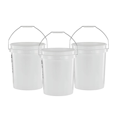 5 Gallon Bucket - 3 Pack, White, Heavy Duty BPA-Free Plastic Bucket, Comforta...