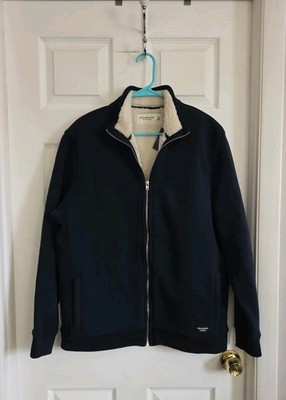 Abercrombie & Fitch Navy Blue Full Zip Sherpa Fleece Jacket Sweater Sz XL