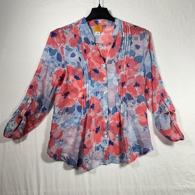 Ruby Rd Floral Womens Sz M Long Sleeve Button Up Top