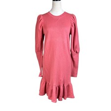 Ulla Johnson M Talis Salmon Pink Long Puff Sleeve Knee Length Sweatshirt Dress