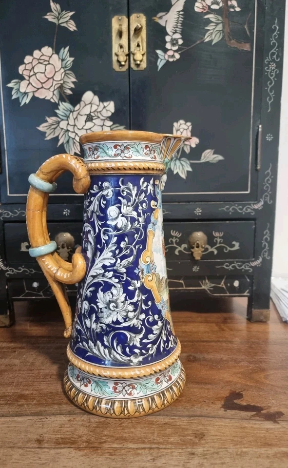 BLOIS ULYSSE BESNARD 19 eme PICHET vase SIGNÉ RENAISSANCE faïence MAJOLIQUE - Photo 2/4