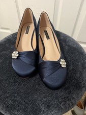 ERIJUNOR Women's Navy Satin Heel Pumps, Size 8