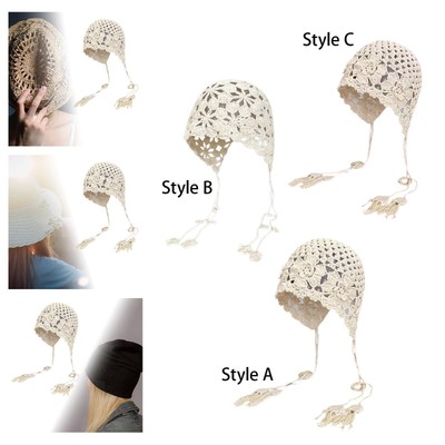 Gehäkelte Beanie-Mütze, gestrickte Blumenmütze für Damen,