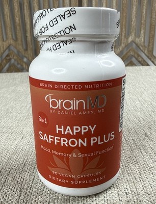 BrainMD Happy Saffron Plus 3-in-1 Vegan Capsules Supplement Exp 10/27
