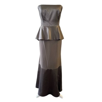 Vera Wang White Silver Peplum Strapless Maxi Gown Dress Size 12 Bridal Wedding