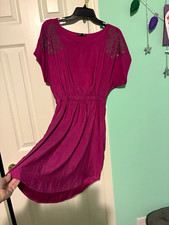 Women’s Express Magenta w Rhinestones Short Sleeve Dress Elastic Cinched Waist S