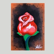 ACEO Art Sri Lanka Miniatuer Original Acrylic ROSE FlOWER