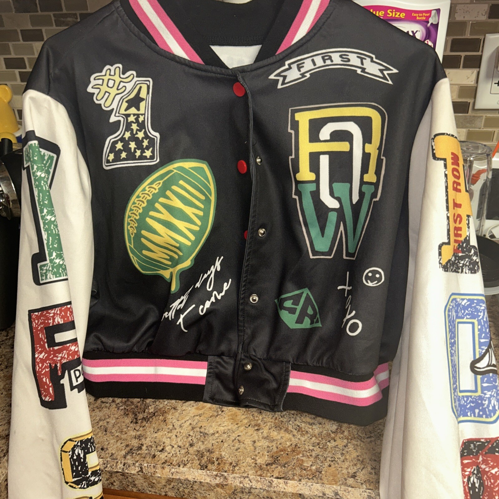 First Row Multi Patch Varsity Bomber Jacket “Keep… - image 1