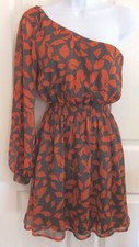 Womens FOREVER 21 One Shoulder Orange DRESS~size SMALL~NEW Short~Sheath LEAVES