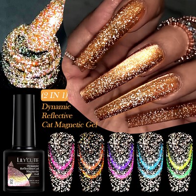 LILYCUTE 7ml Color Dynamic Reflective Cat Magnetic Gel Nail Polish Soak Off UV