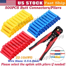 500PCS Insulated Straight Butt Electrical Wiring Crimp Terminal Connector/Pliers