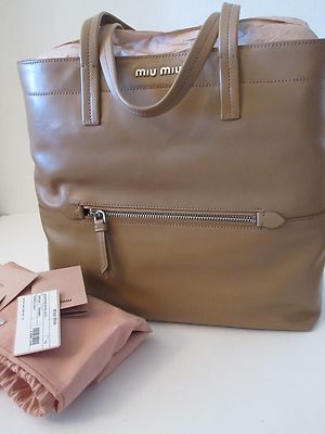 MIU MIU LEATHER TOTE RR1820 TAN VITELLO LEATHER PURSE BAG BY PRADA