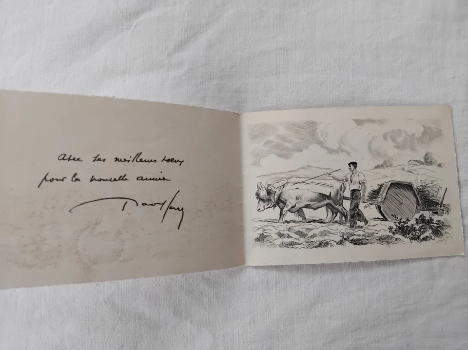RAOUL SERRES PAYS BASQUE LABOUREUR CARTE DE VOEUX SIGNATURE EAU FORTE 1950 R4420 - Photo 2/2