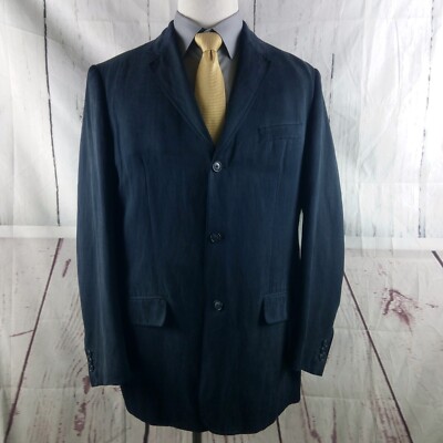 Tasso Ella Mens Sz L Silk Blend 3 Buttn Surgeon Cuff Blue Suit Blazer Sport Coat