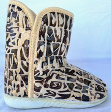 GIRLS CHILDRENS FLEECE LINED ANIMAL PATTERN BROWN BEIGE BOOTIES..NEW 13