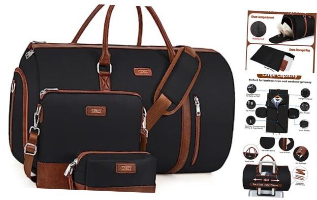 Convertible Garment Duffel Bag for Travel - Carry On Garment Bags With B-Black
