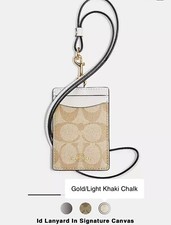 Coach Lanyard ID Holder - Gold/ Light Khaki Chalk