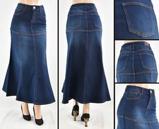 Women 38" Long Skirt Stretch Denim No slit flare skirt dark wash #WG-89063
