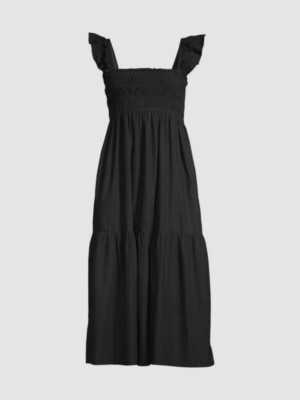 smocked sleeveless a-line dress french connection $118 French Connection Women's Blue Organic Cotton Isla Smocked Midi Dress  Sz 6