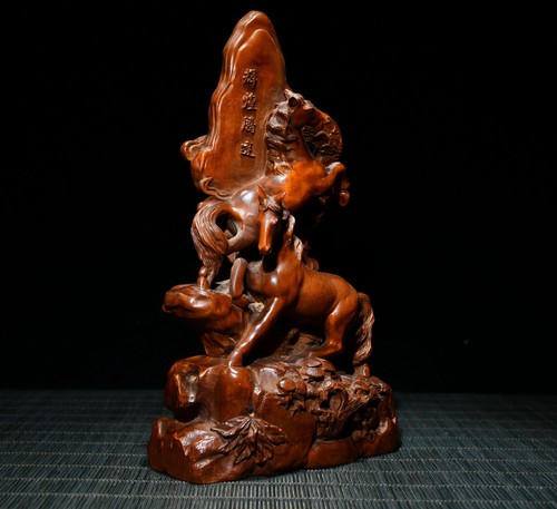 Chinese Antique Boxwood Carving Exquisite Screen Home Decoration Horse Statue - Picture 8 of 17