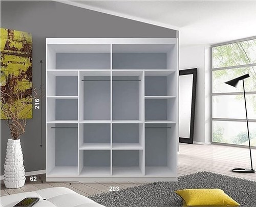 Bedroom Sliding Wardrobe with LED Mirror & Drawers Modern White Sliding Wardrobe - Picture 18 of 22