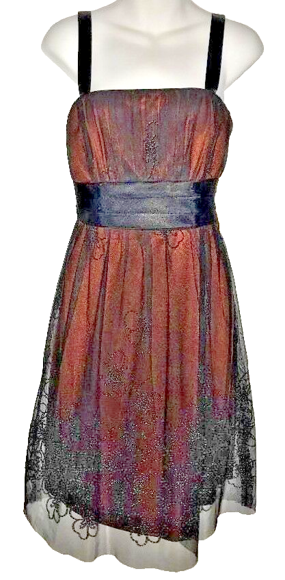 Lace Myer Designer Evening Dresses K&M Richards 12P Brown Embellished Dress  W/Black Shimmery Overlay NWT