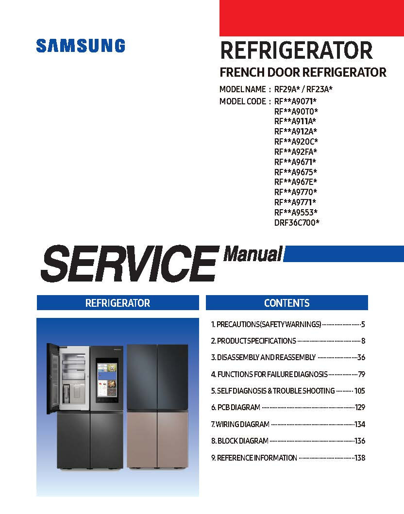 SAMSUNG RF29A9671SR/AA REFRIGERATOR SERVICE REPAIR MANUAL PAPER