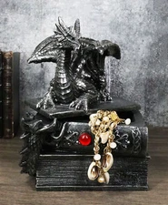 Medieval Fantasy Dragon Guardian of Knowledge Secret Trinket Box Figurine 8.25"H