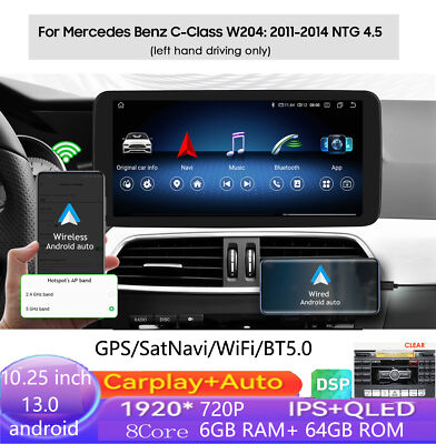 CarPlay Stereo GPS 10.25''Android 13  Mercedes Benz C Class W204 2011-2014 NTG4.5