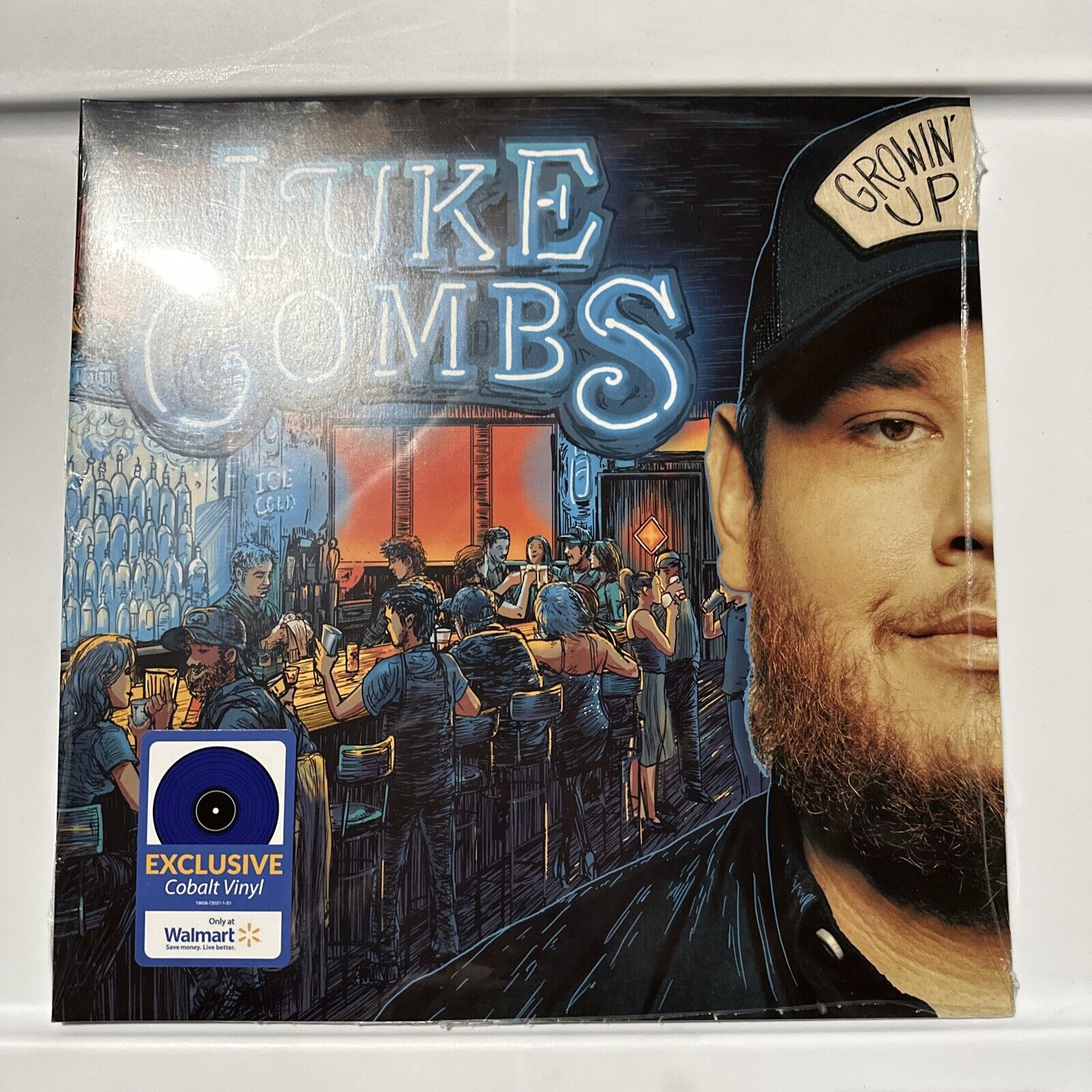 LUKE COMBS Growin Up VG++ COBALT BLUE VINYL with HYPE STICKER