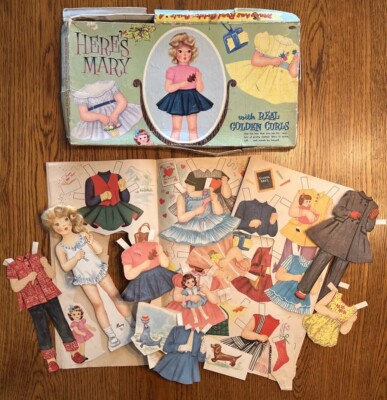 WHITMAN HERE'S MARY WITH REAL GOLDEN CURLS PAPER DOLL INBOX SOME UNCUT #4624