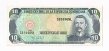 DOMINICAN REPUBLIC-10 PESOS ORO-1998-PICK 153a-SERIAL NUMBER 898965 , UNC .