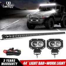 44'' LED Light Bar Flood Spot Combo For Jeep Offroad+ 2x 4" LED Spot Pods +Wire