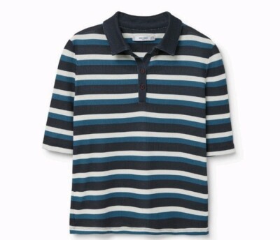 MANGO Stripe textured polo shirt size XS