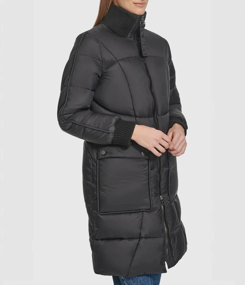 $250 Andrew Marc Pavia Chaqueta acolchada con capucha sintética acolchada, negra, pequeña Foto 2 de 4