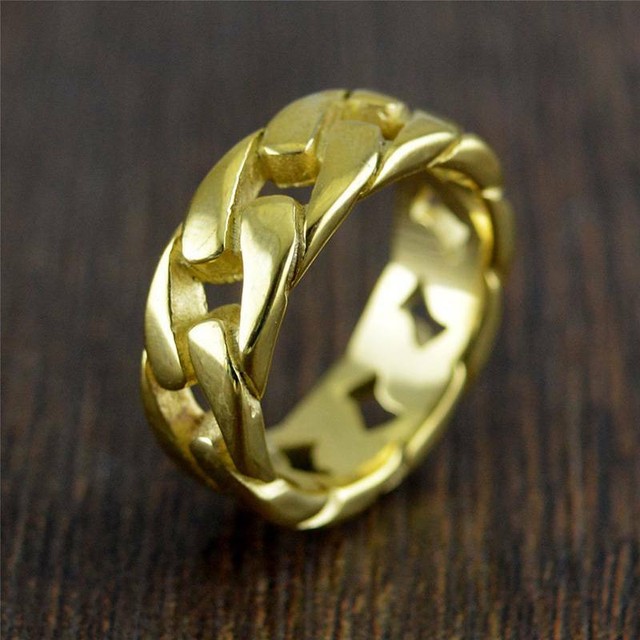 Cuban Style Women Mens Ring 18k Yellow Gold Plated Cuban Link Band