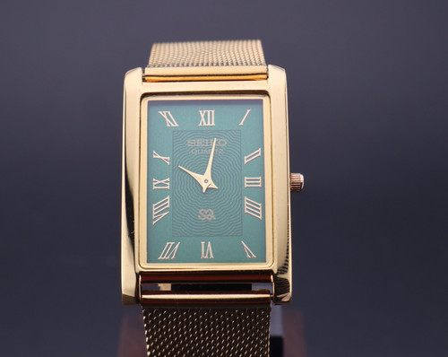 RARE Seiko Slim GREEN GOLD Quartz Gentlemen's Wrist Watch With - FREE SHIPPING