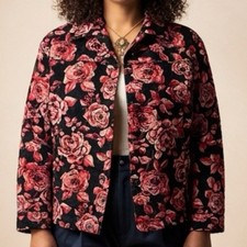 Vintage Draper's  Damons Floral Pink and Black Jacquard Women's Jacket -- XL