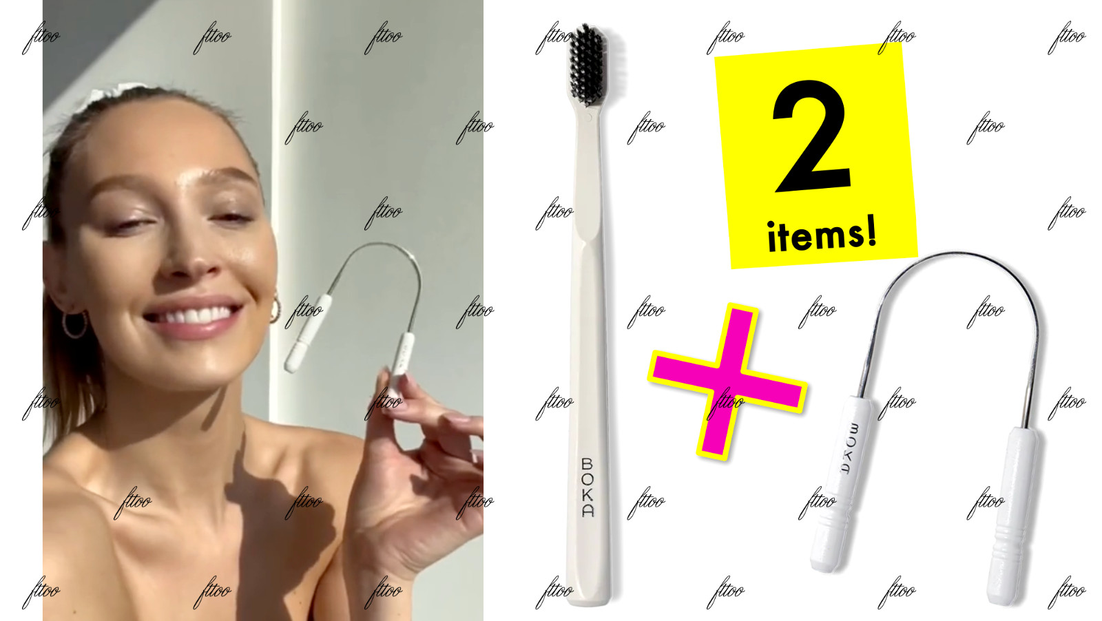 BOKA LOT WHITE CLASSIC TOOTHBRUSH + TONGUE SCRAPER RASANA ST