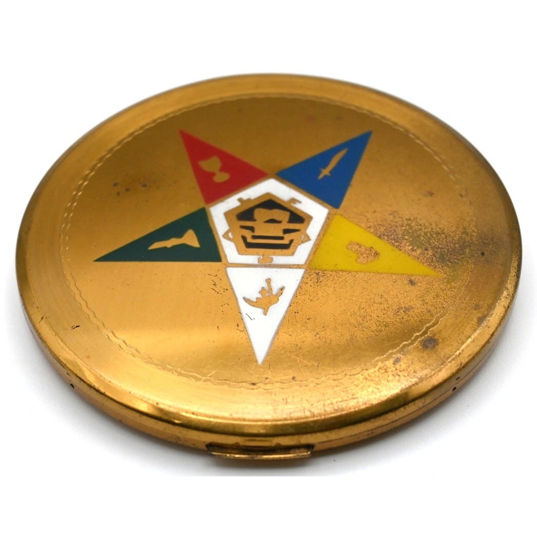 Vintage Dorset Fifth Avenue Compact 1950s Brass Enamel Eastern Star Fraternal