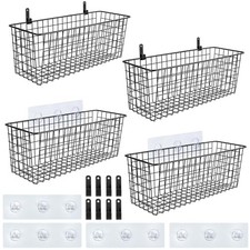 Wall Mount Storage Baskets 4 Set Extra Large Black Wire Metal