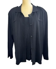 Misook Cardigan Blazer and Tank Top Set Size 2X Black Long Sleeve Acrylic Career