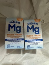 2 SlowMag Mg Muscle  Heart Magnesium Chloride with Calcium 120 Ct Exp 04/26 Dr