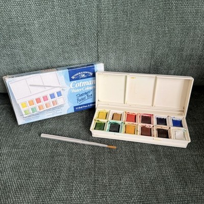 Winsor & Newton Cotman Water Colours Sketchers Pocket Box 12 halbe Pfannen 1 x Pinsel