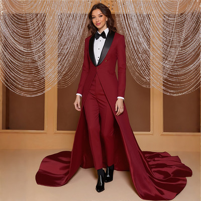 Women Fashion New Style Long Train Suit Jacket Slim for Wedding Banquet 2 Pieces